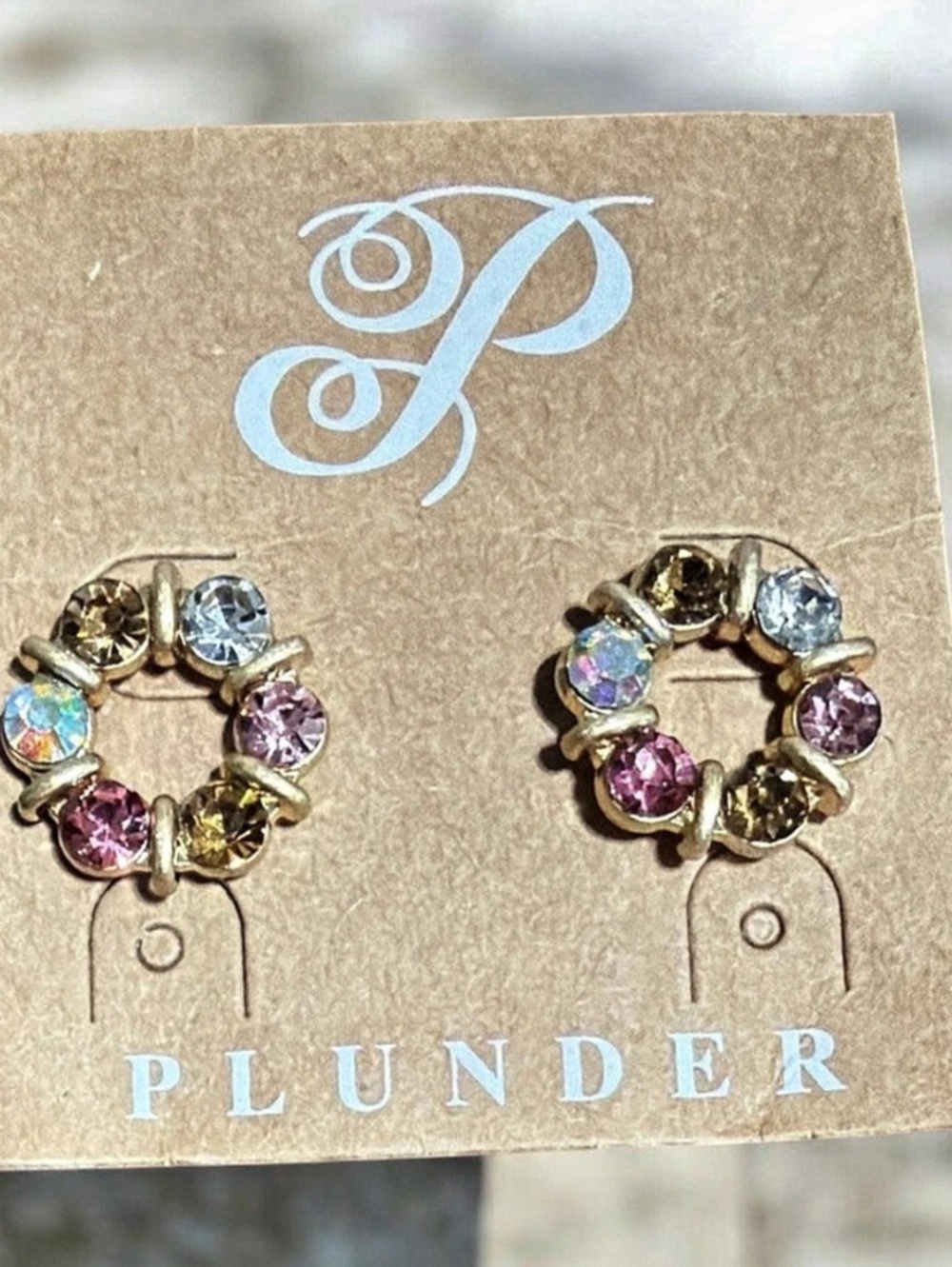Plunder Design Crystal Cluster Wreath Stud Earrings Gold Tone Boho Set NEW